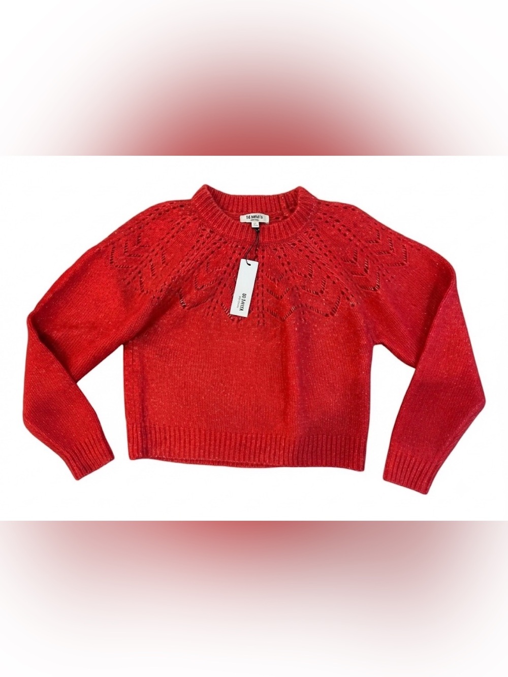 BB Dakota Steve Madden S Red Turn Knit Up Pointelle Crewneck Sweater NWT